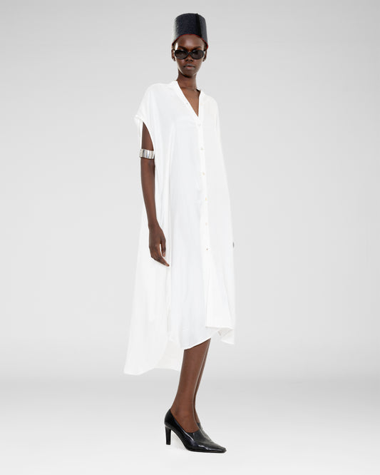 Button-Front White Dress