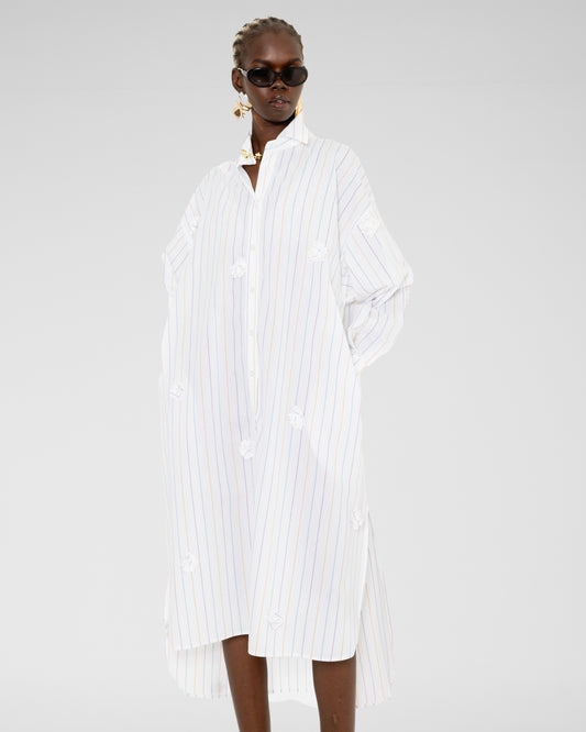 Petal Stripe Shirt Dress 
