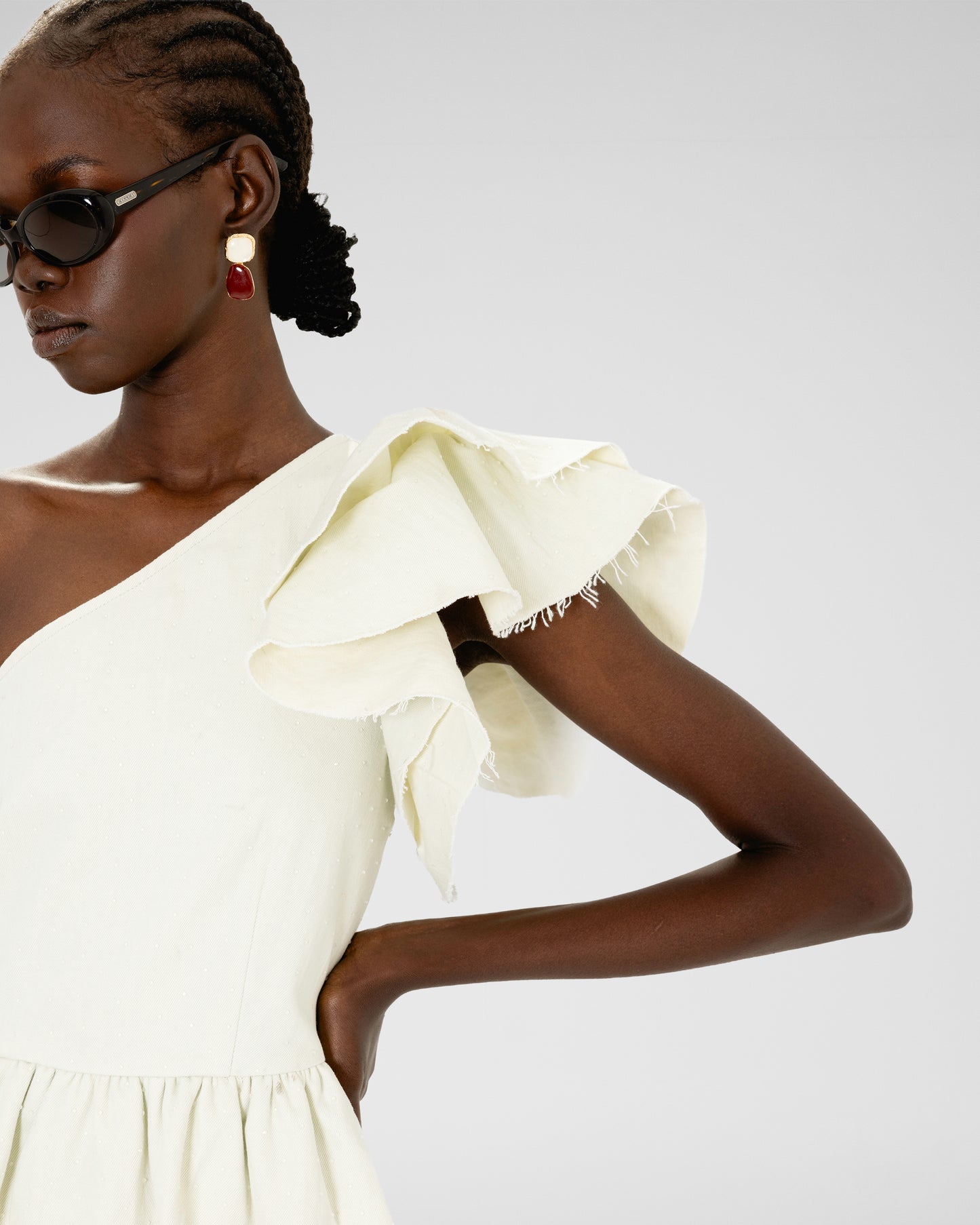 Frayed Edge One-Shoulder Dress