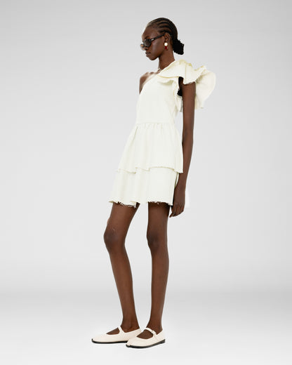 Frayed Edge One-Shoulder Dress