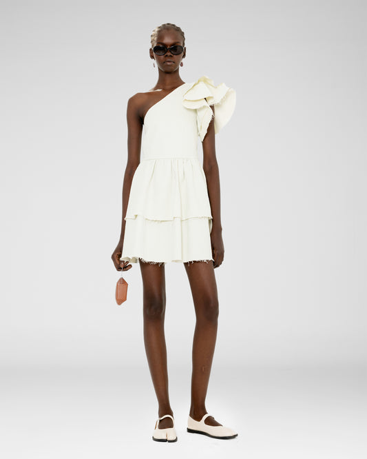 Frayed Edge One-Shoulder Dress