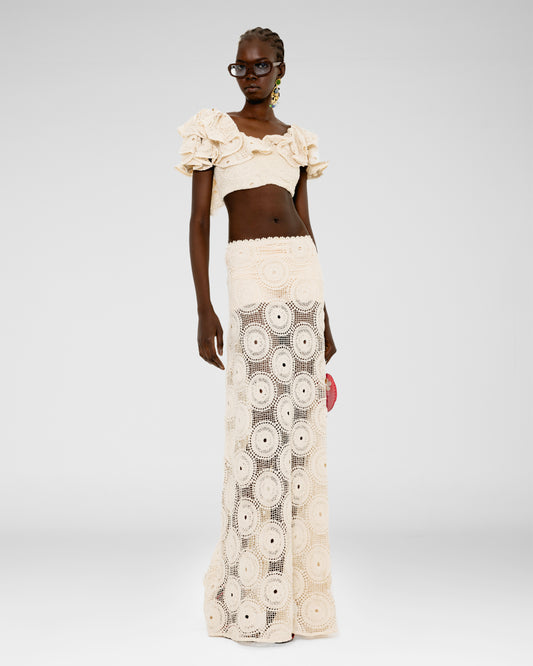 Cream Crochet Ruffle Set