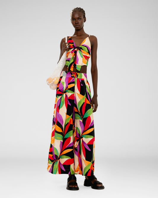 Tropical Bloom Tie-Front Top