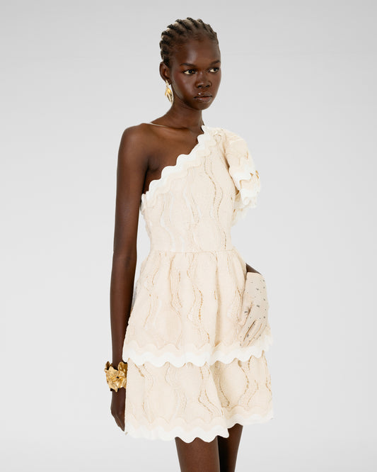 Scalloped One-Shoulder Lace Dress