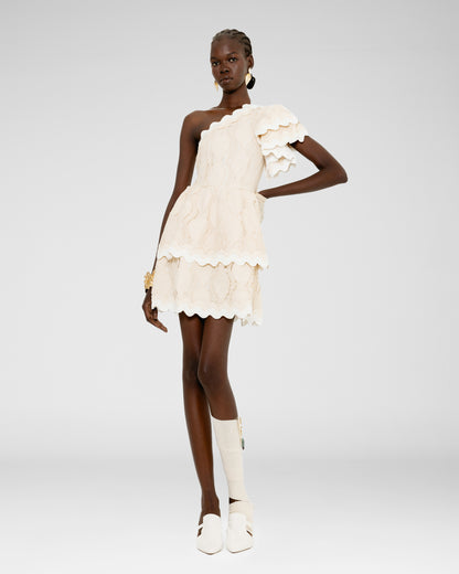 Scalloped One-Shoulder Lace Dress