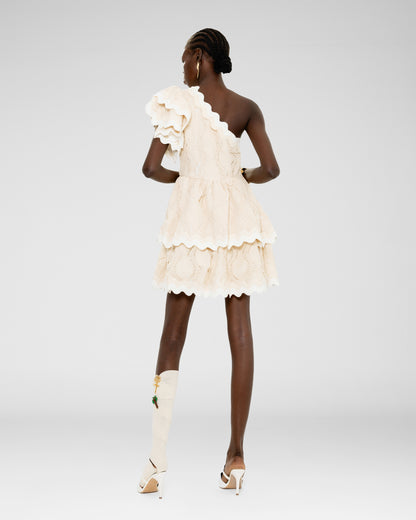 Scalloped One-Shoulder Lace Dress