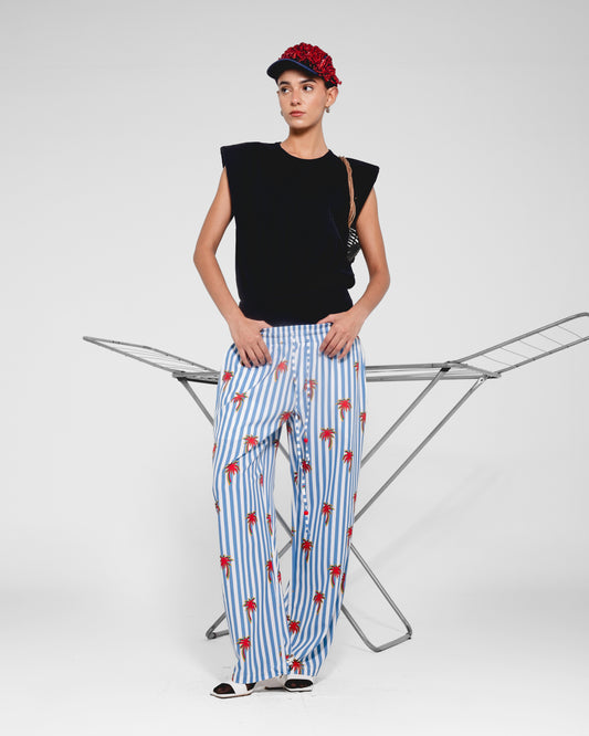 Palm Stripe Wide-Leg Pants