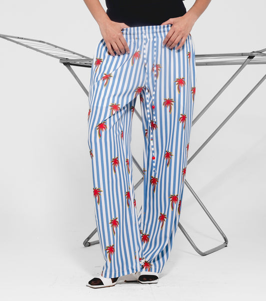 Palm Stripe Wide-Leg Pants