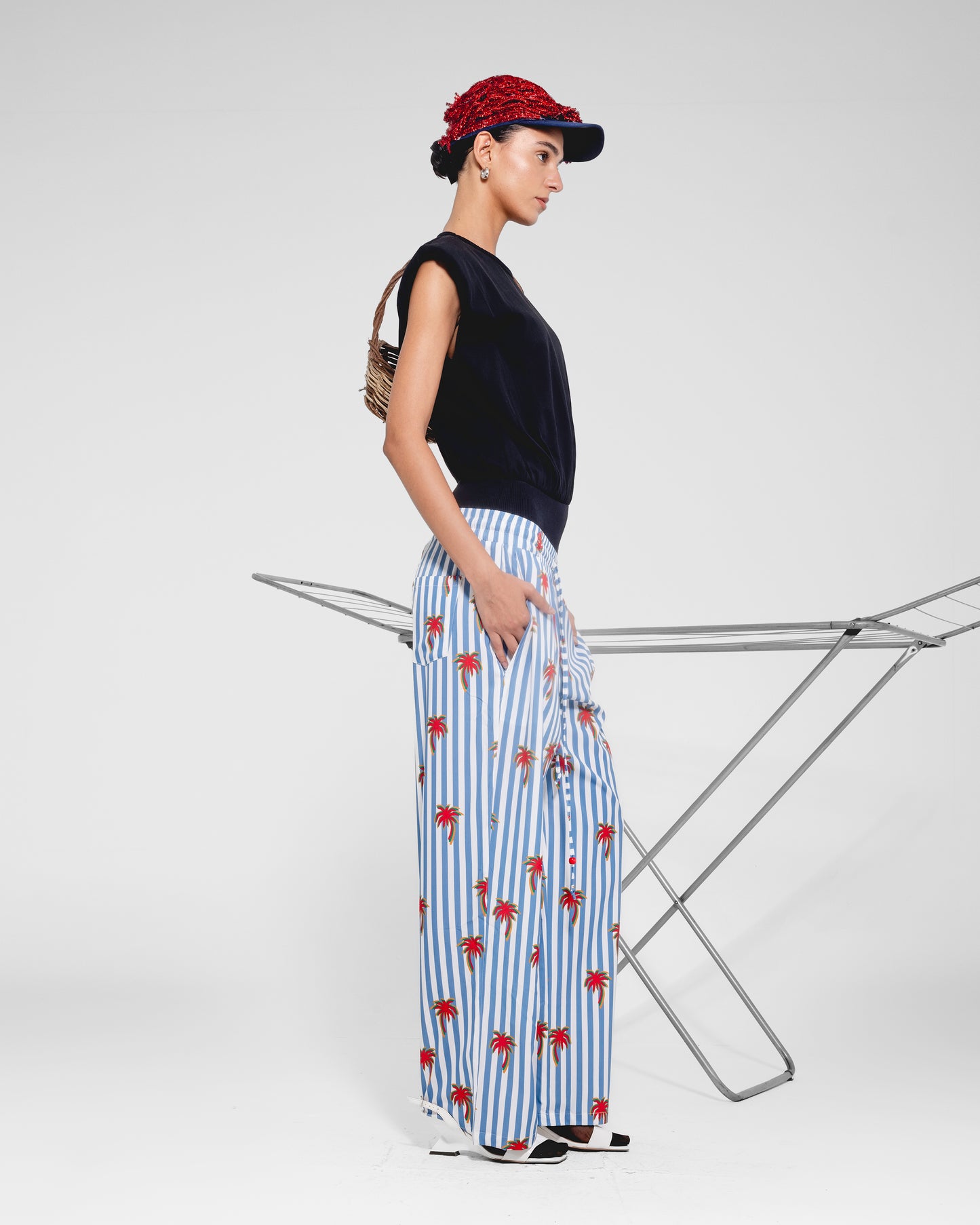 Palm Stripe Wide-Leg Pants