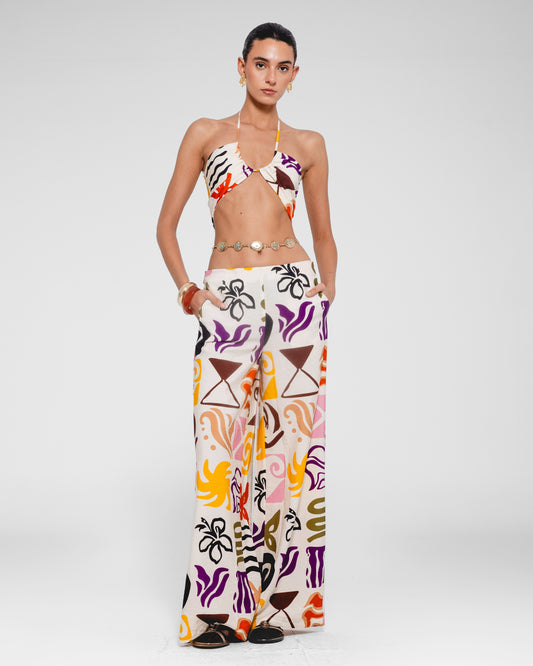Multicolor Abstract Halter Set