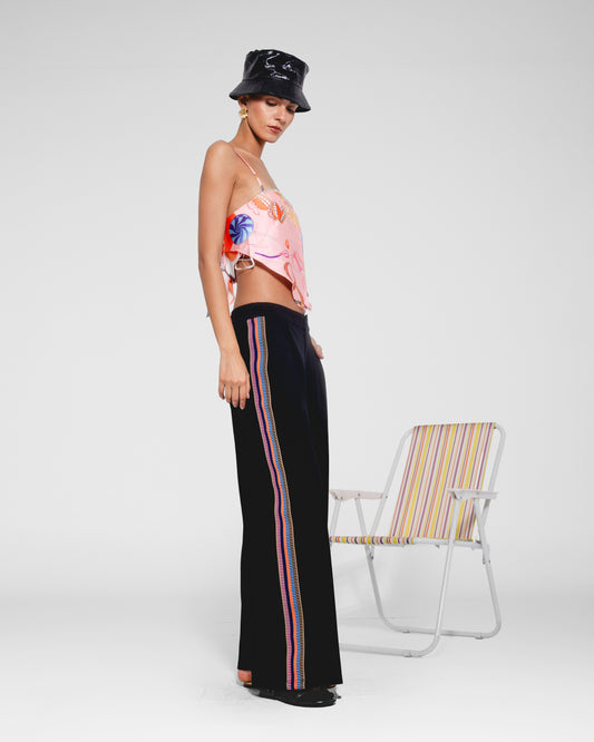 Rainbow Stripe Wide-Leg Trousers