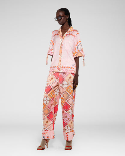 Pink Printed Silk Pants