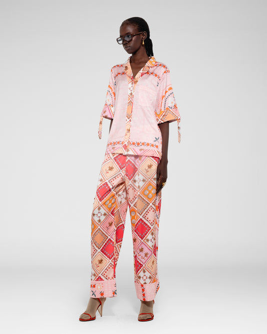 Pink Printed Silk Pants