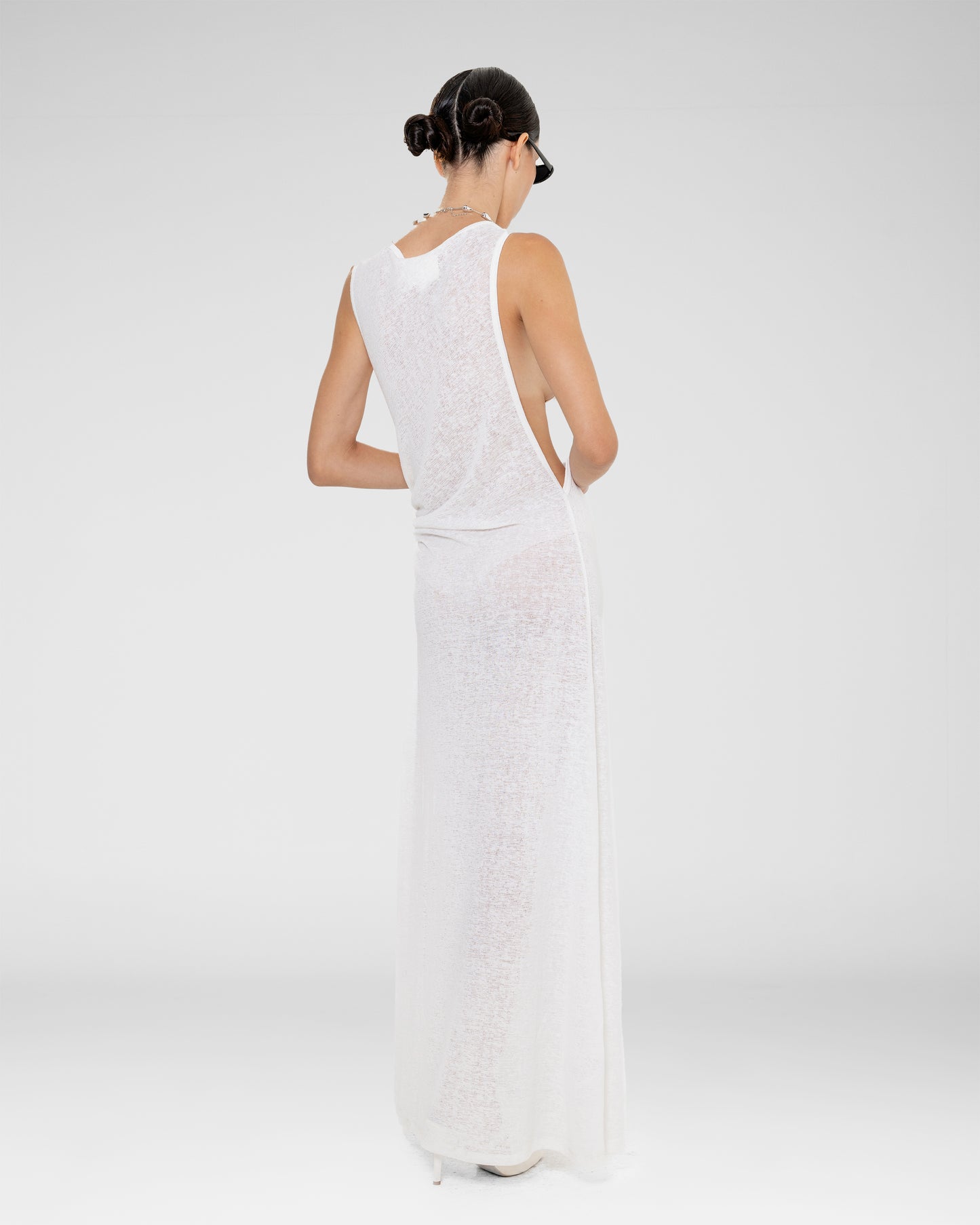Side-Ruched Sheer Maxi Dress