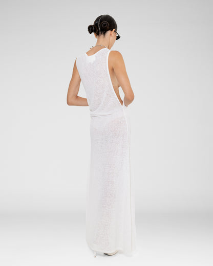 Side-Ruched Sheer Maxi Dress