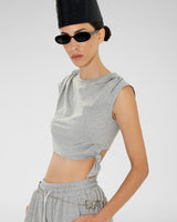 Side-Tie Crop Tee — Gray