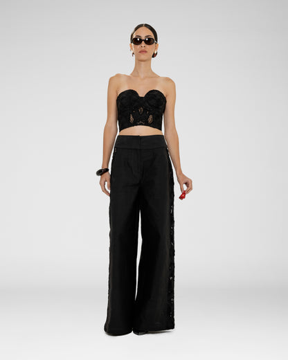 Side-Cutwork Wide-Leg Trousers