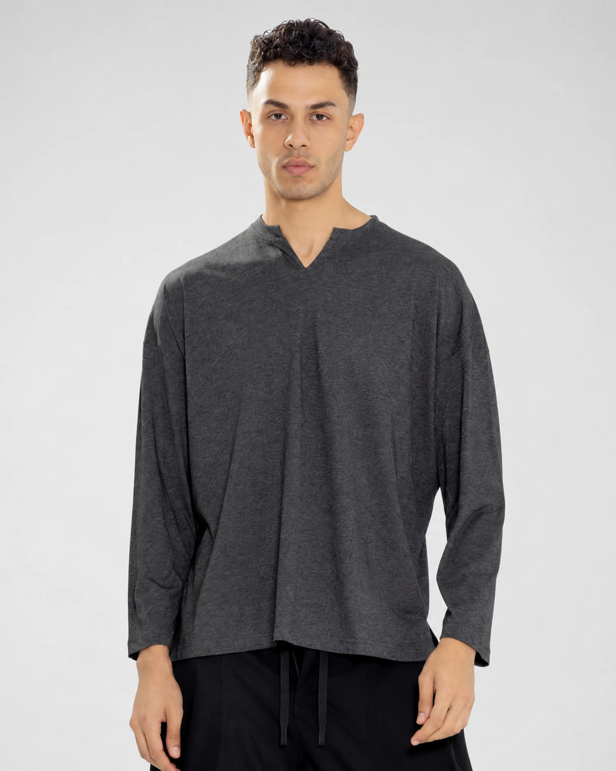 Split-Neck Long Sleeve T-shirt