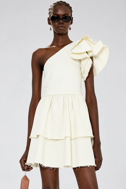 Frayed Edge One-Shoulder Dress