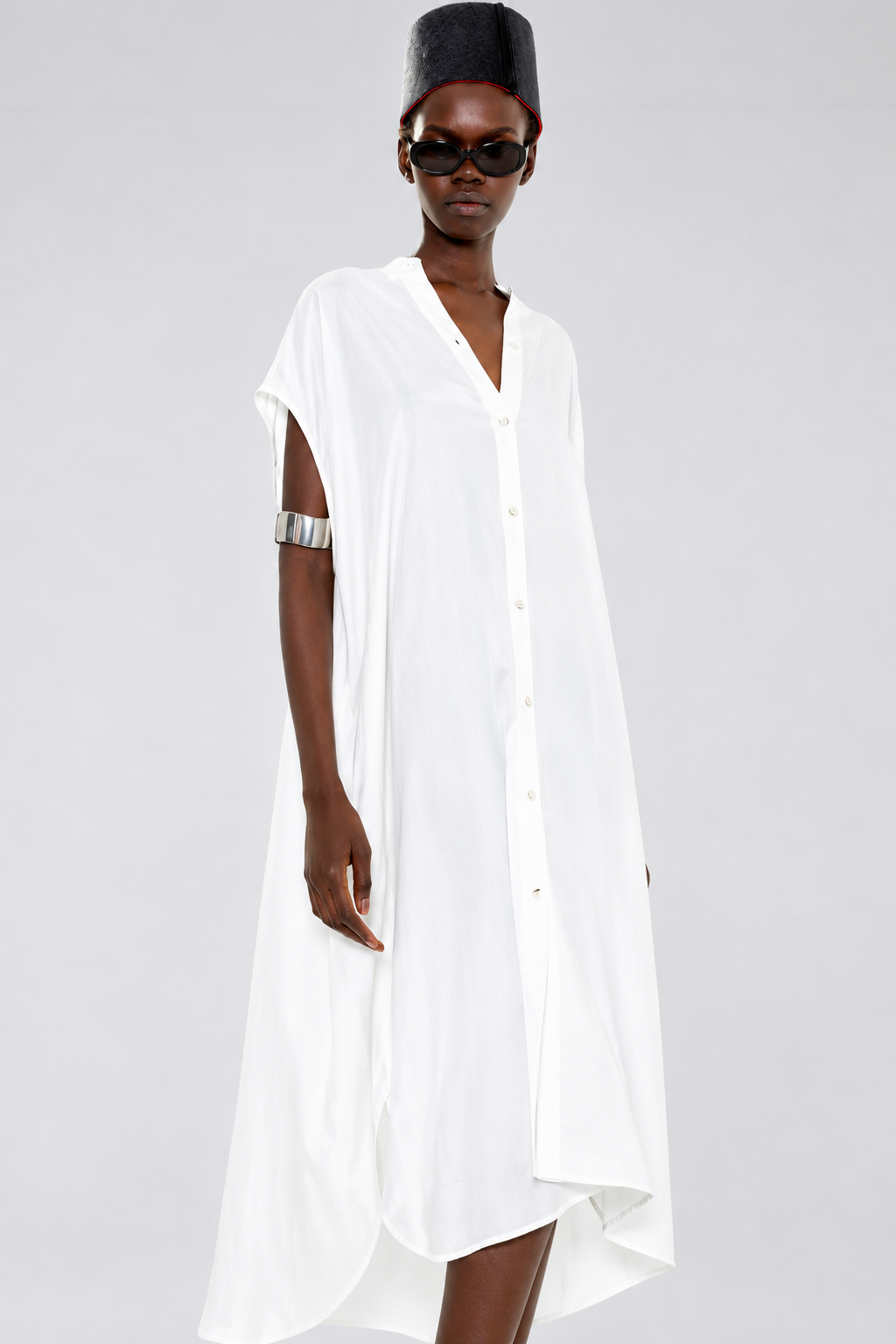Button-Front White Dress