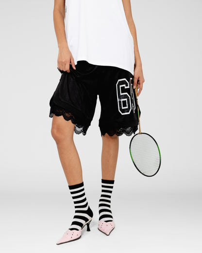 Lace-Hem Varsity Shorts
