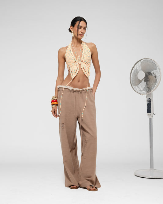 Distressed Wide-Leg Pants