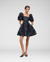 Midnight Garden Puff Dress — Navy