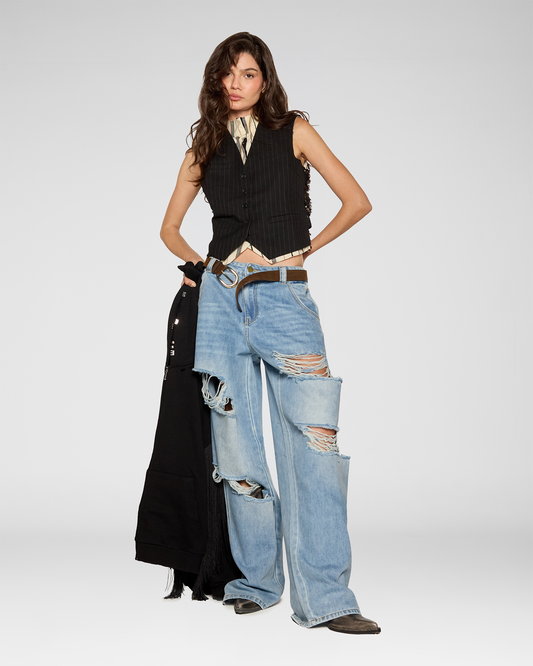Ripped Wide-Leg Jeans