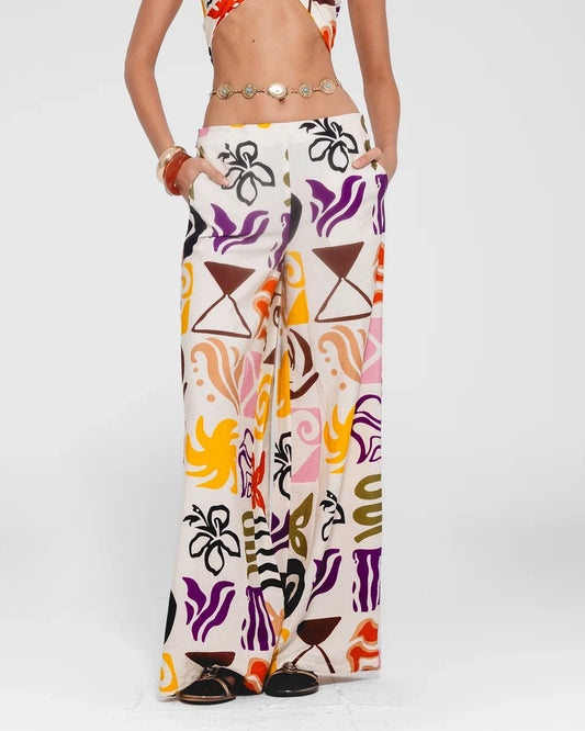 Abstract Print Wide-Leg Pants