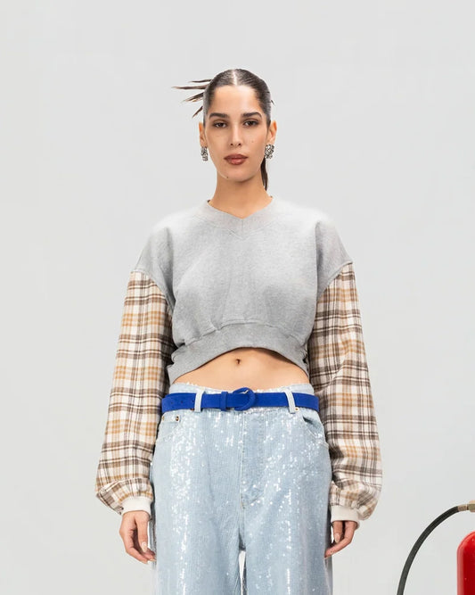 Patchwork Cropped Sweatshirt