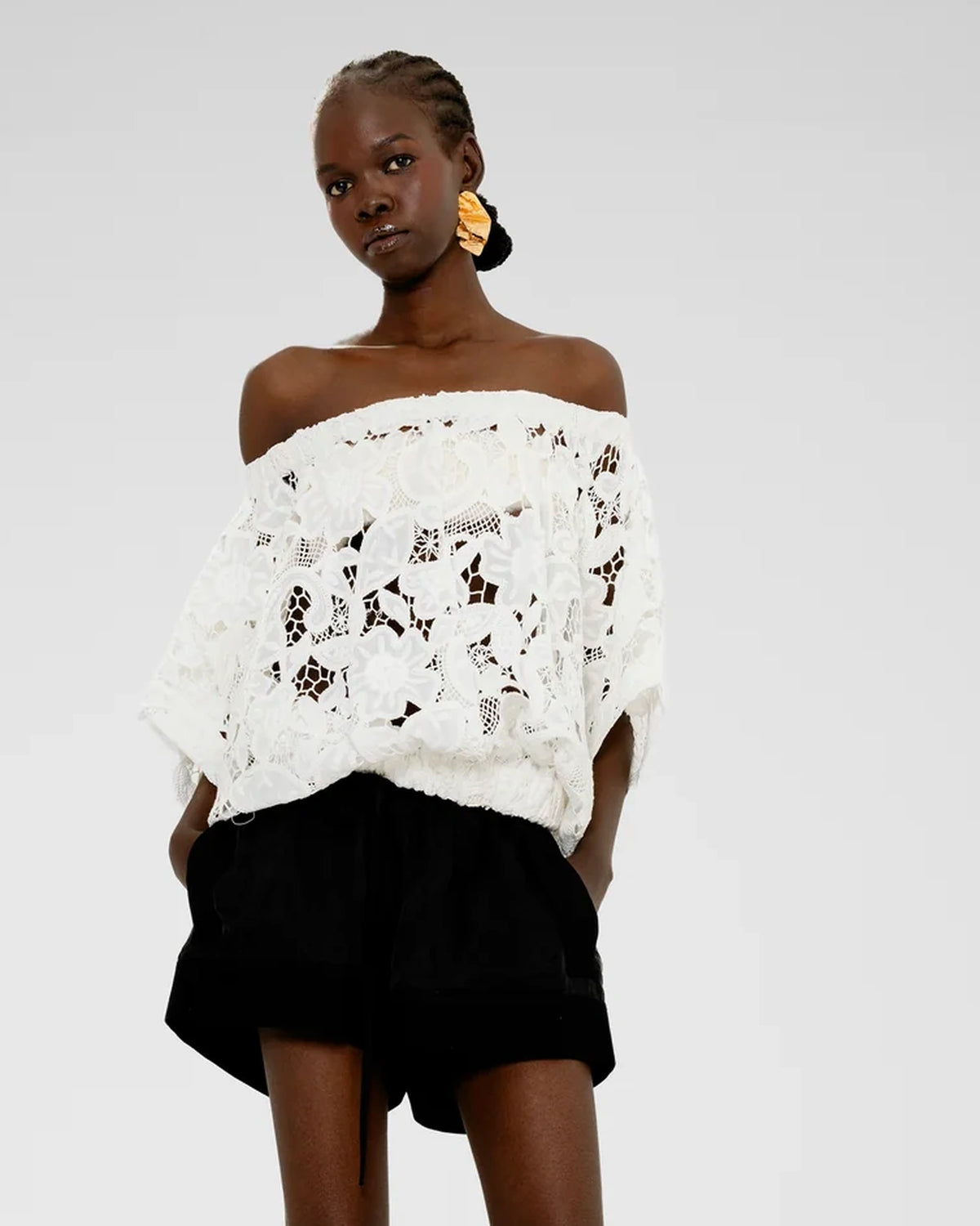 Embellished Lace Off Shoulder Blouse