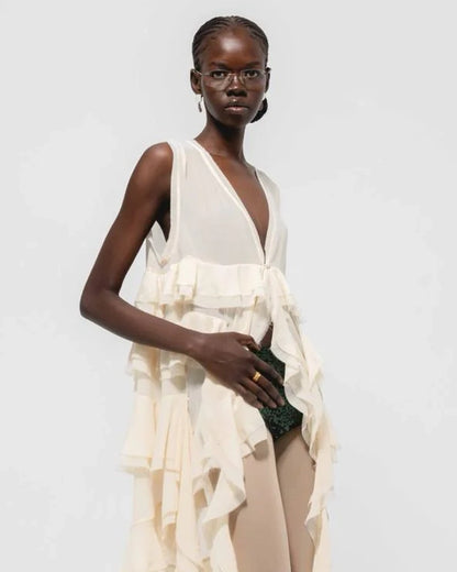 Asymmetric Ruffle Layer Blouse